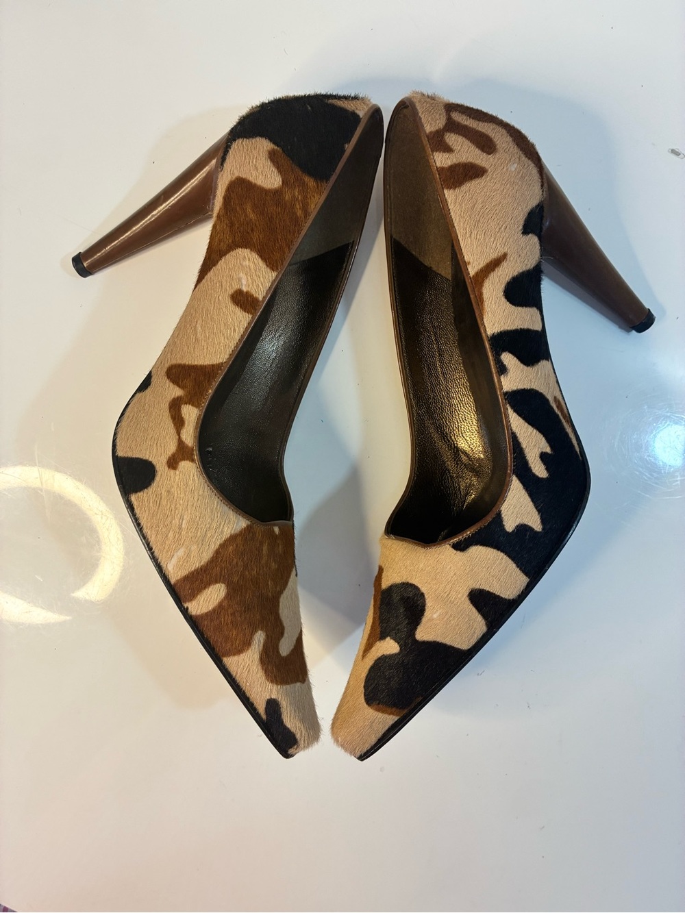 VTG STUART WEITZMAN 10B Women's Camouflage Pointed-Toe High Heels - Brown/Black - Picture 5 of 15